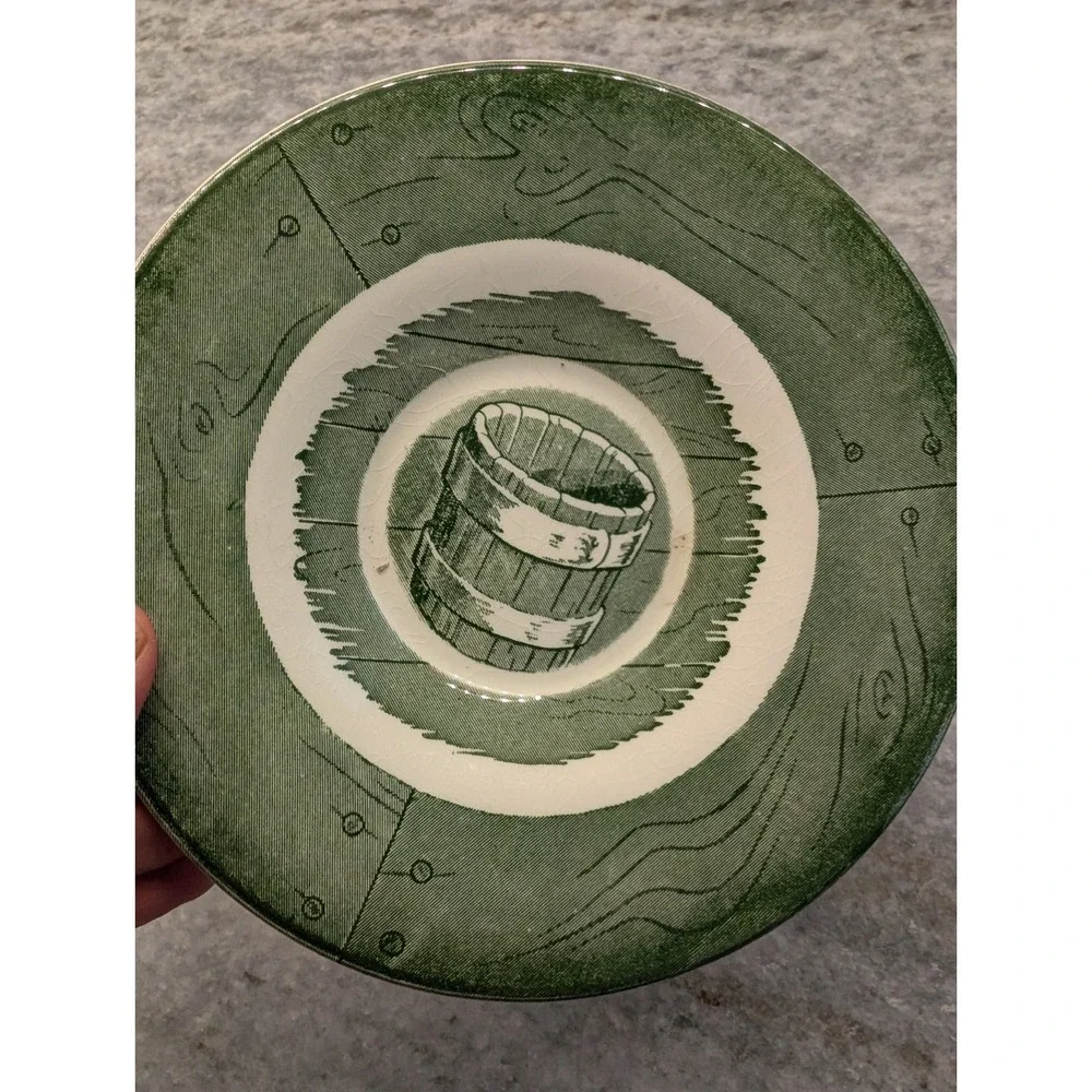 Vintage Royal China Colonial Homestead Green Water‎ Bucket Plate & Small Dish